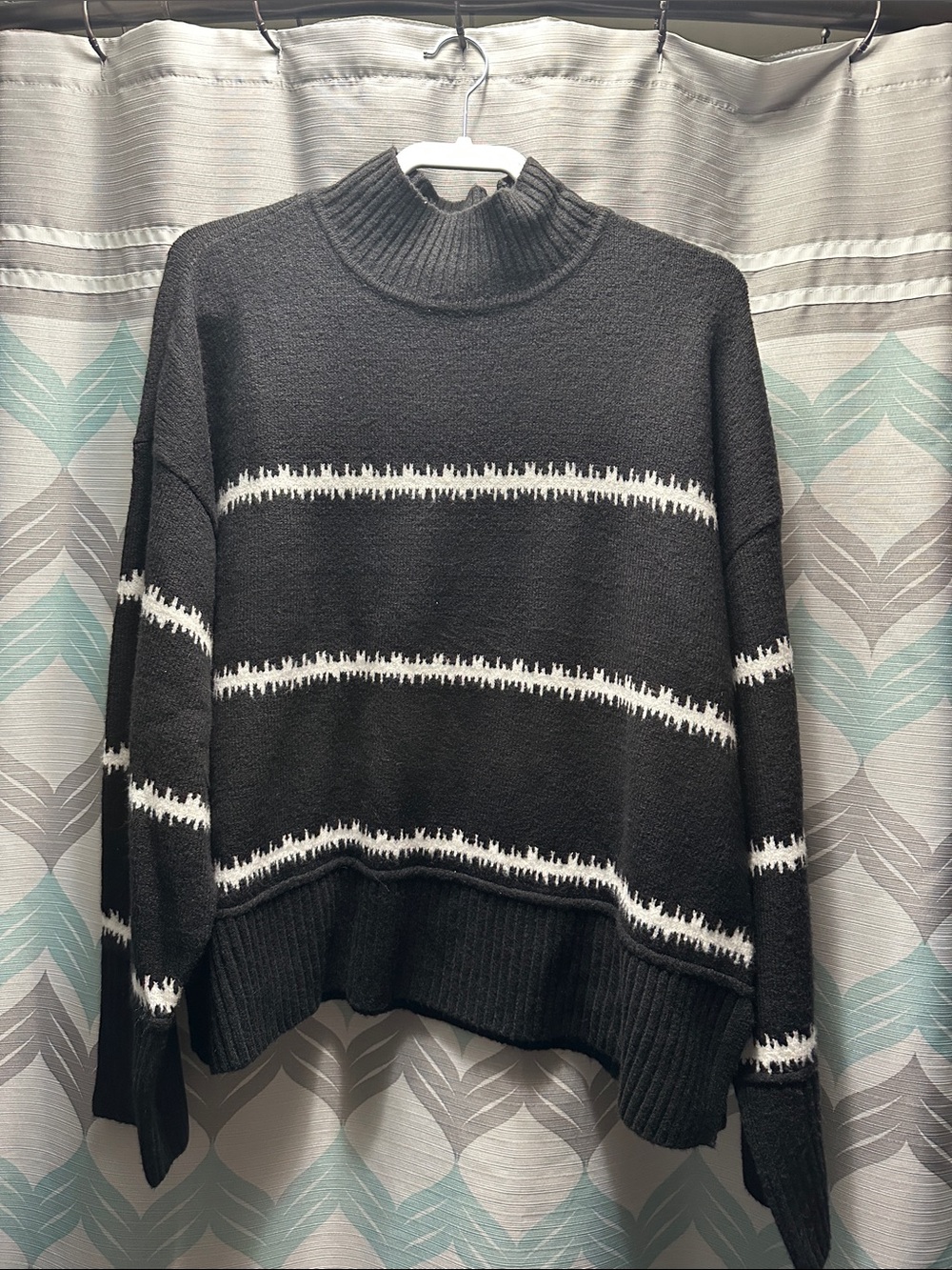 Nine West Black Mock Neck Sweater with White Stripe Detail